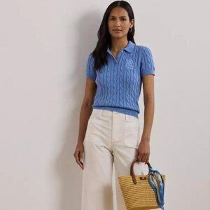 $125 Lauren Ralph Lauren Women’s Plus Size Cable-Knit Cotton Polo Sweater Sz 3X